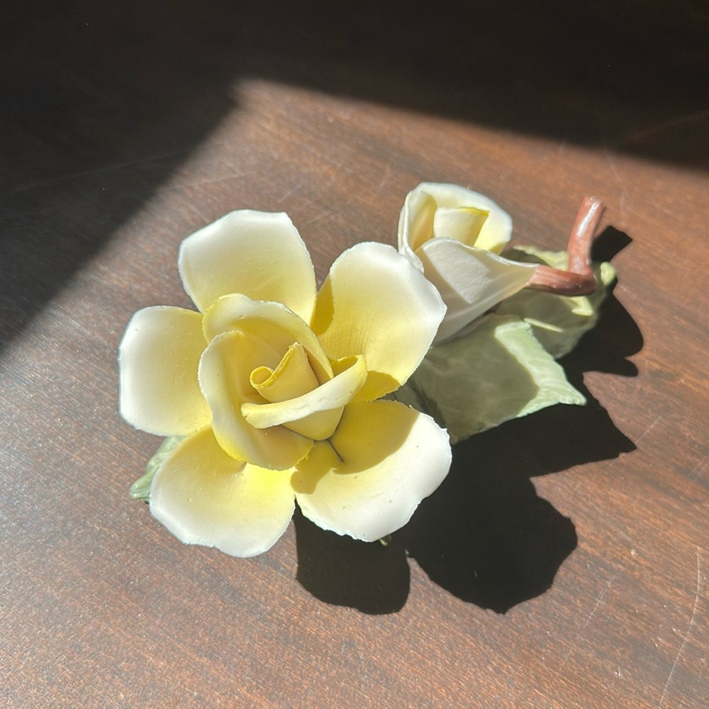 LAST CHANCE: GONE END OF JULY Vintage Capodimonte Porcelain Yellow Rose Figurine
